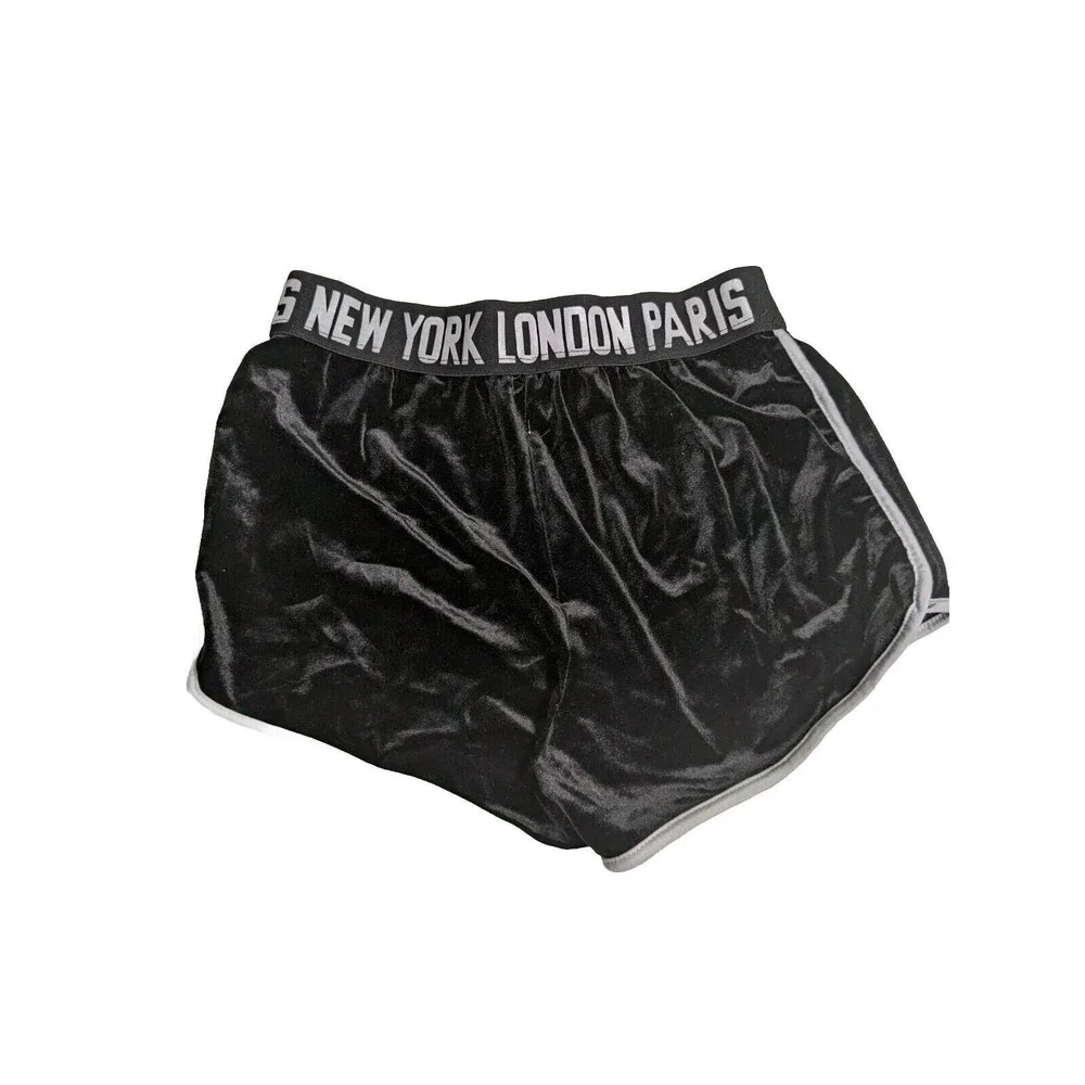 Shein Booty Shorts Women XS Velour Black Los Angeles New York Elastic Waistband